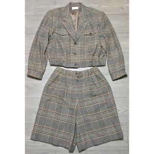 Vtg PENDLETON Womens Sz 14 2 Pc Suit Set Houndstooth 100% Virgin Wool Shorts